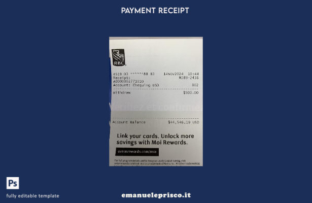 modello di assegno di pagamento bancario Canada Rbc in stile verificato